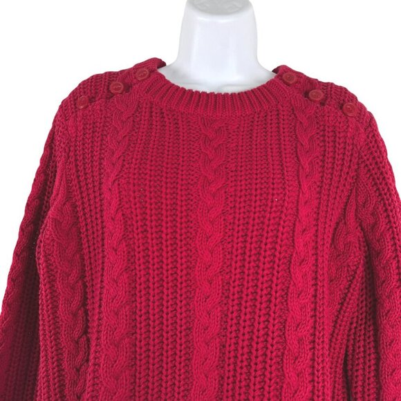L.L. Bean Fisherman Sweater Womens Large Red Cable Knit‎ Cotton Chunky FS-1317 - Picture 3 of 8